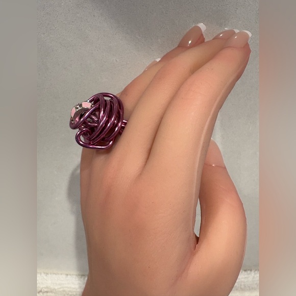 Whimsical Wire-Wrapped Statement Ring - Pink & Silver Sparkle - Picture 4 of 16
